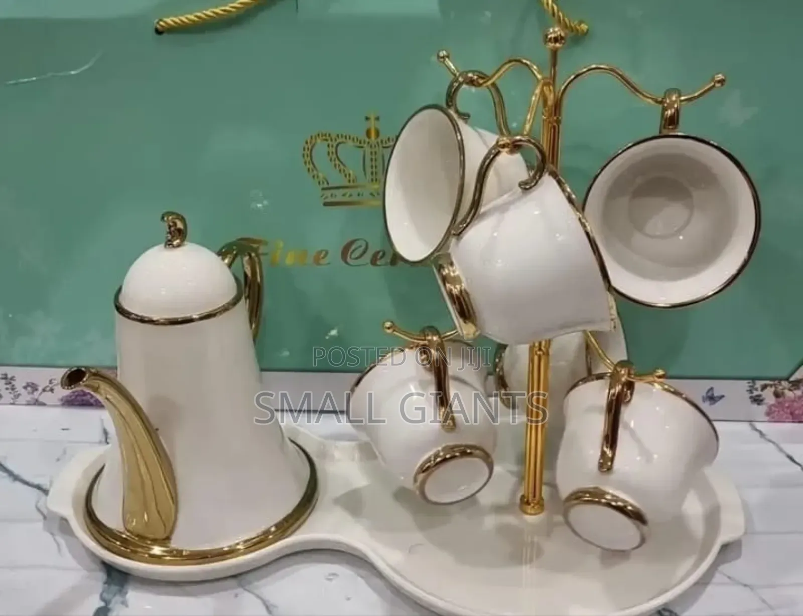 9-Piece Tea Set With a Cup Stand White