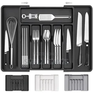 Space-Saving Adjustable Kitchen Silverware Drawer Organiser