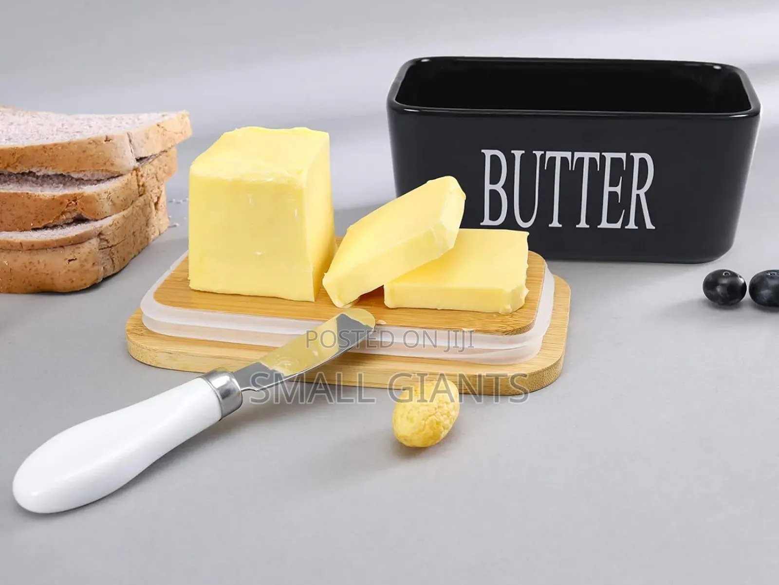 Black Butter Dish With a Wooden Lid