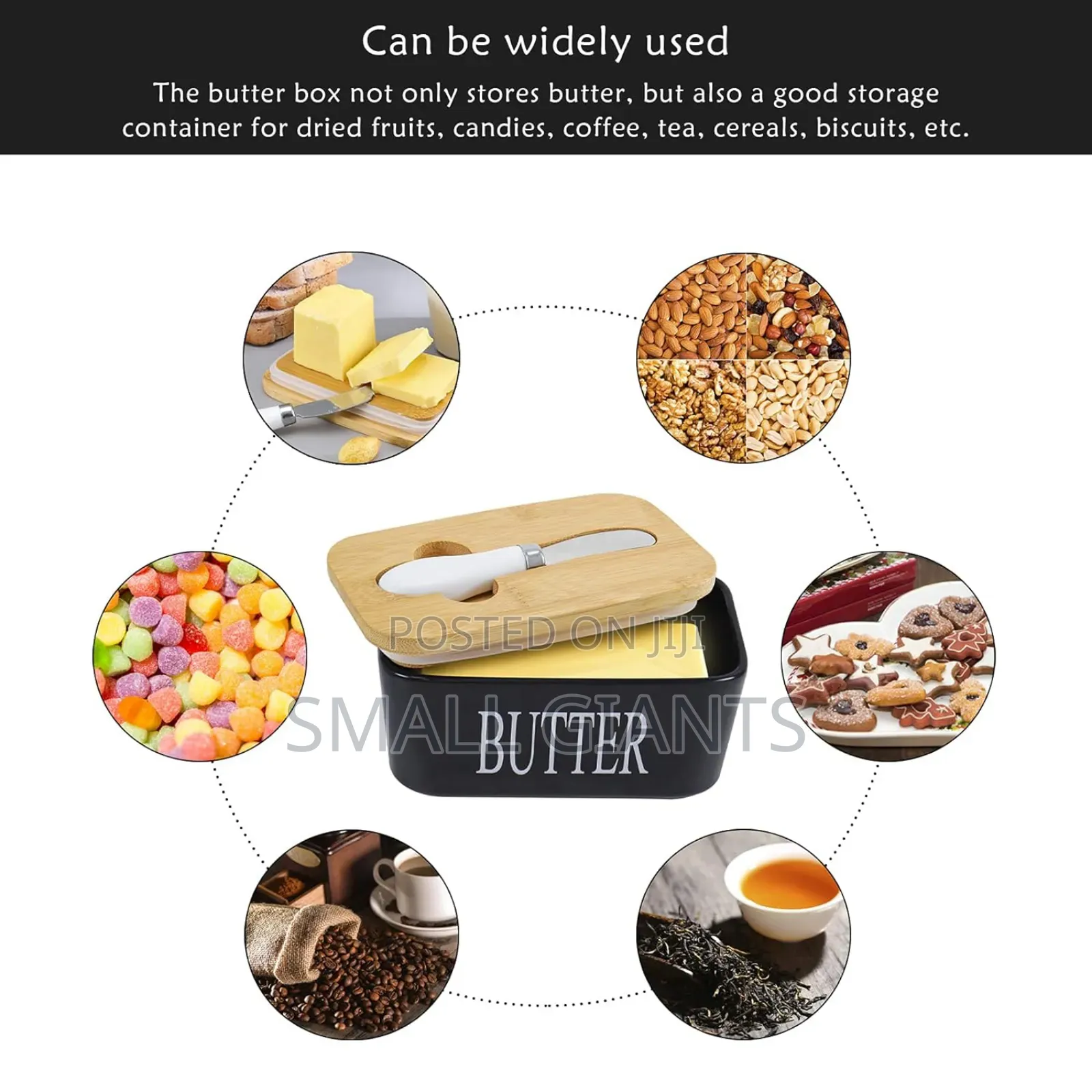 Black Butter Dish With a Wooden Lid