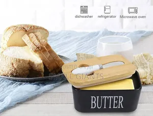 Black Butter Dish With a Wooden Lid