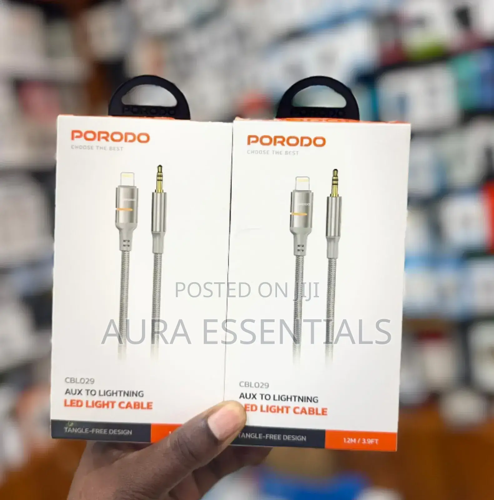 Porodo Aux to Lightning Head Led Light Cable, 1.2m Length, Braided Cab