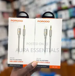 Porodo Aux to Lightning Head Led Light Cable, 1.2m Length, Braided Cab