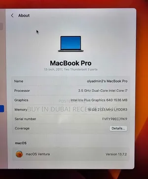 Laptop Apple MacBook Pro 2017 16GB Intel Core i7 HDD+SSD 500GB