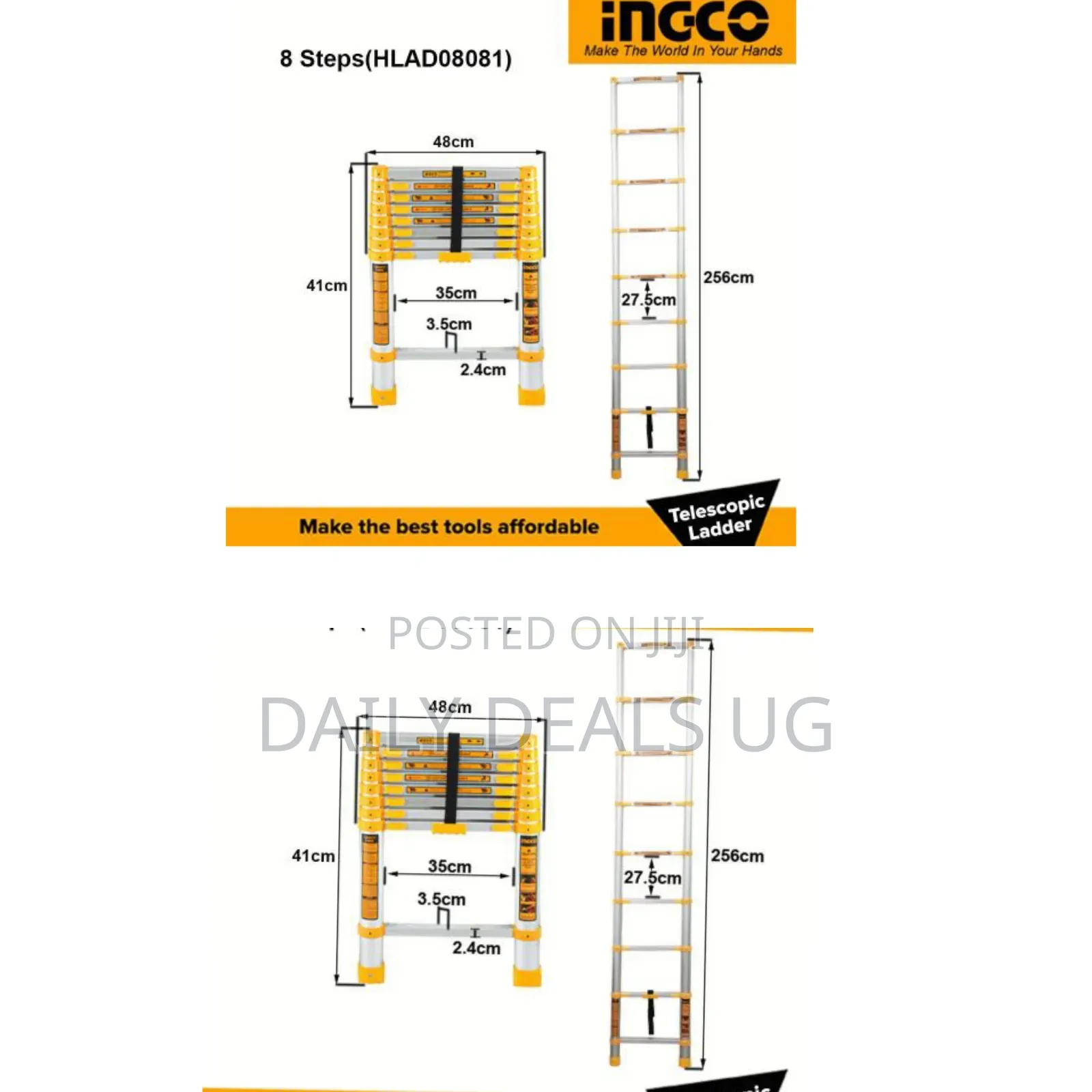 Ingco Hlad08081 -Telescopic Ladder -Orange
