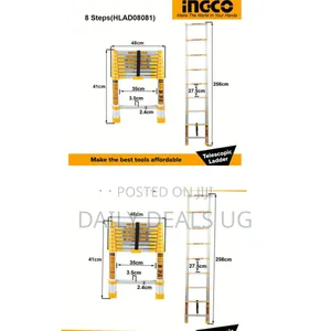 Ingco Hlad08081 -Telescopic Ladder -Orange