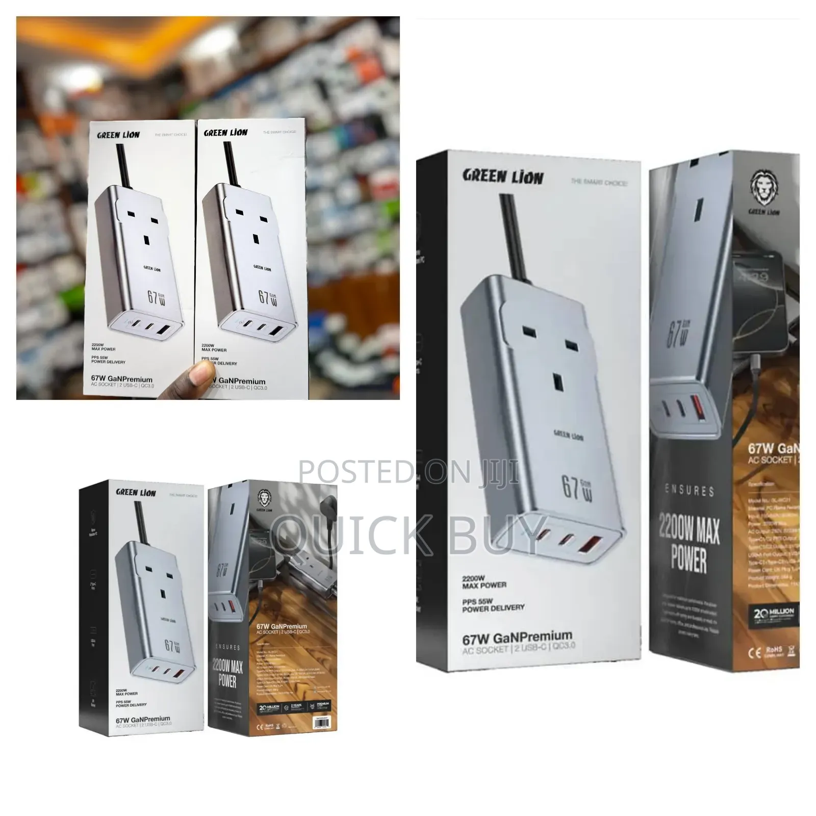 Green Lion 67w Gan Premium Ac Socket - Grey