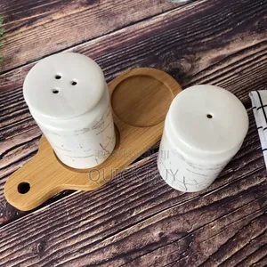 Salt and Pepper Shakers With Bamboo Wood Tray