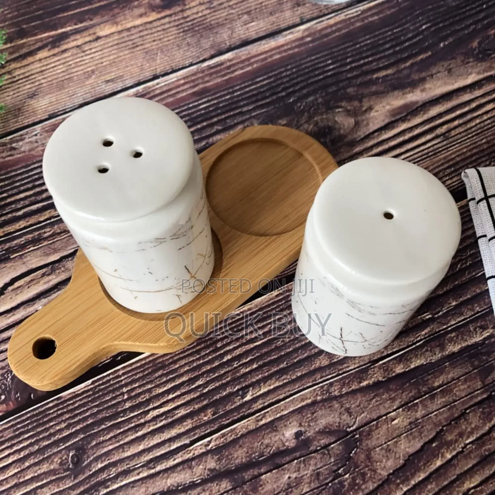 Salt and Pepper Shakers With Bamboo Wood Tray