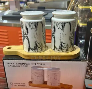 Salt and Pepper Shakers With Bamboo Wood Tray
