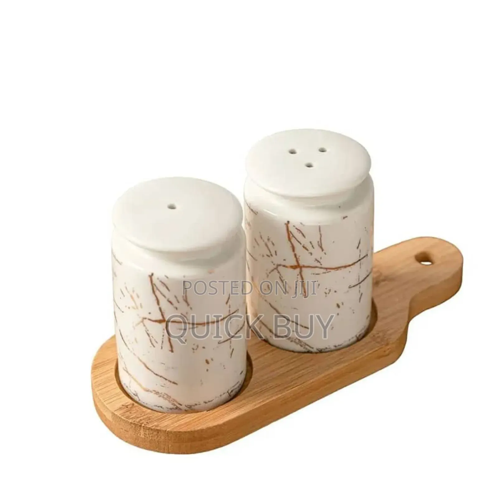 Salt and Pepper Shakers With Bamboo Wood Tray