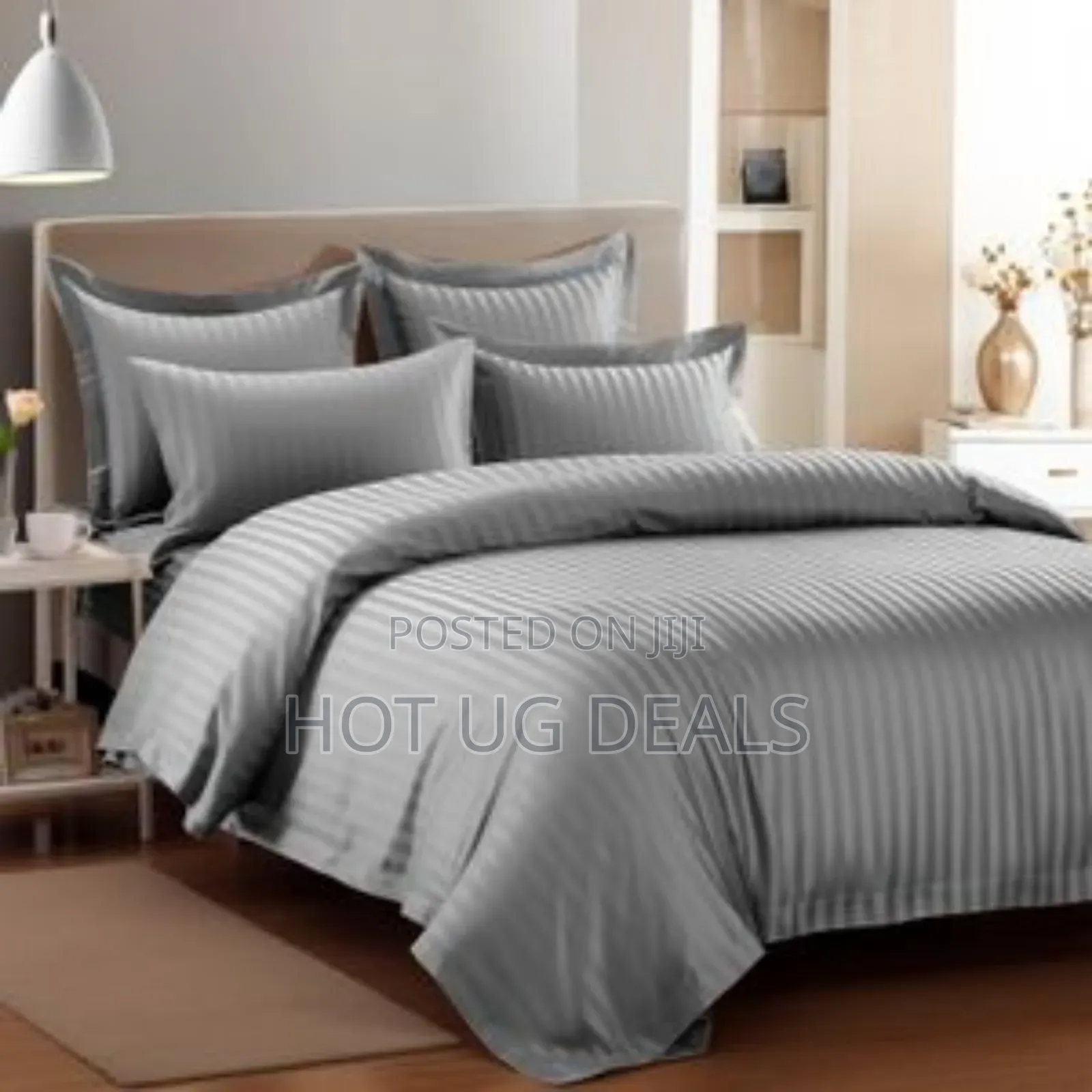 4pcs 6x6 Plain Think Duvet Set With 2 Pillowcases 1 Bedsheet- Grey