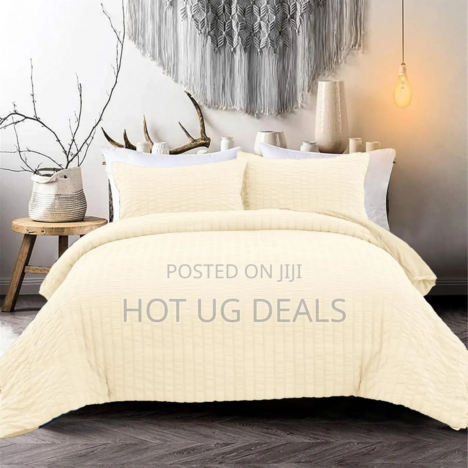 4pcs 5x6 Plain Think Duvet Set With 2 Pillowcases 1 Bedsheet- Cream