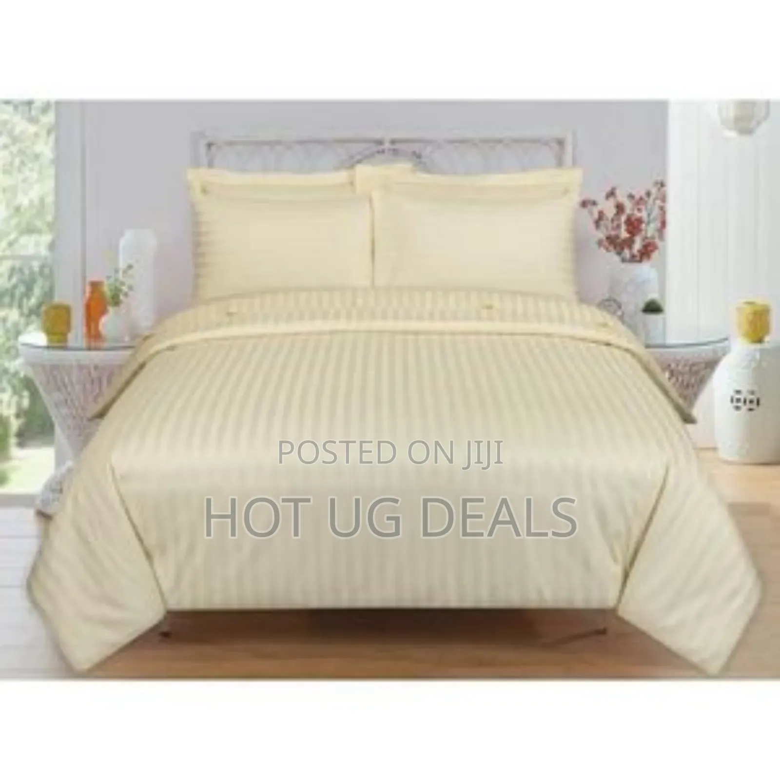 4pcs 5x6 Plain Think Duvet Set With 2 Pillowcases 1 Bedsheet- Cream