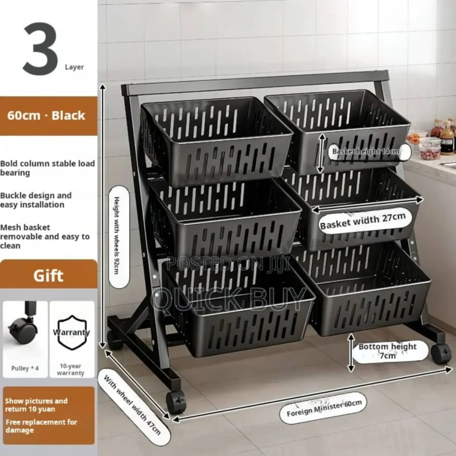 3 Tier Kitchen Storage Trolley or Vegetable Rack.