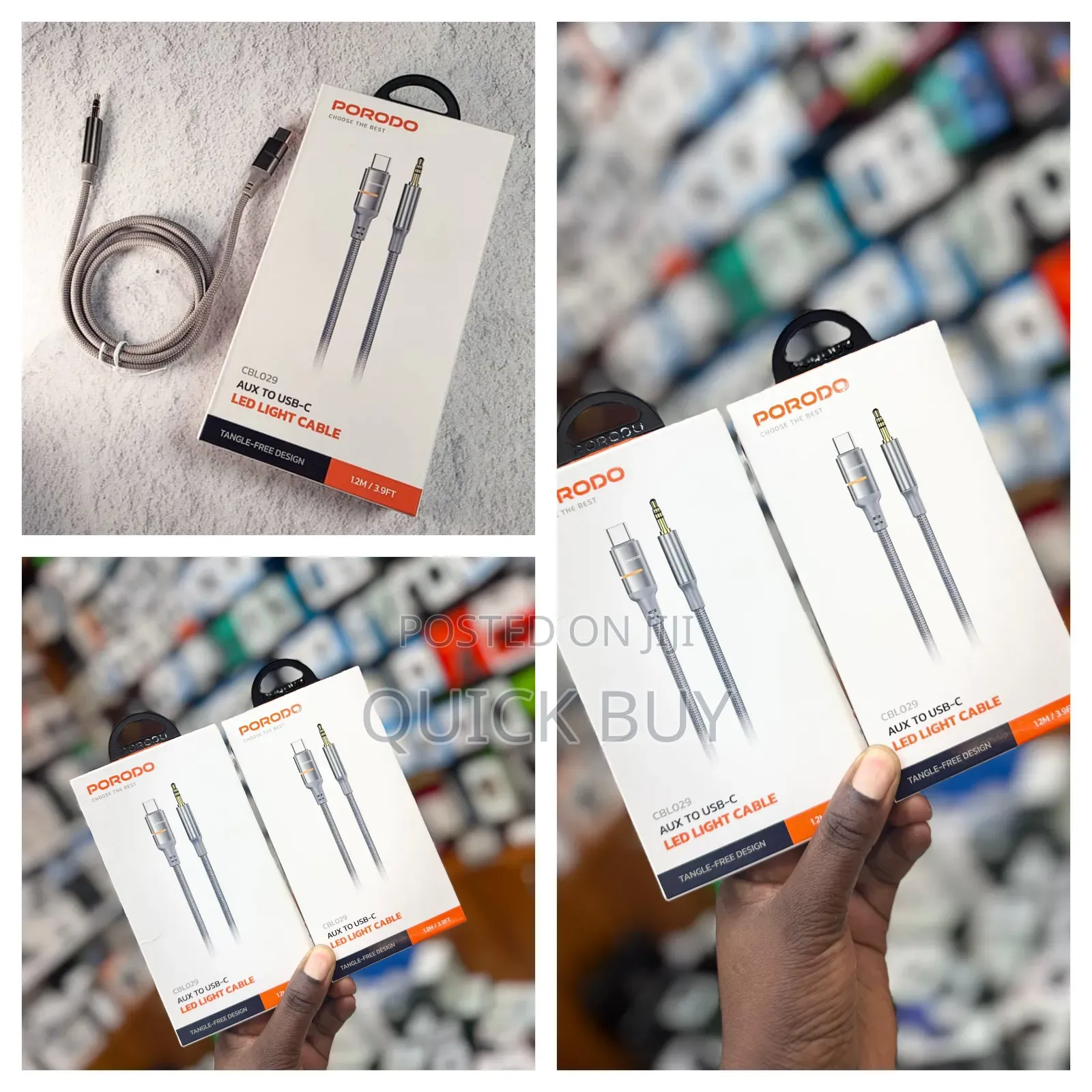Porodo Aux to Usb-C Led Light Cable