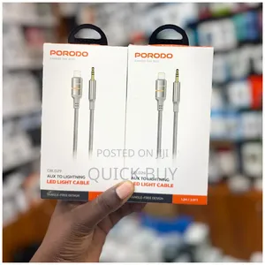 Porodo Aux to Lightning Head Led Light Cable, 1.2m Length Cable