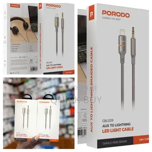 Porodo Aux to Lightning Head Led Light Cable, 1.2m Length Cable