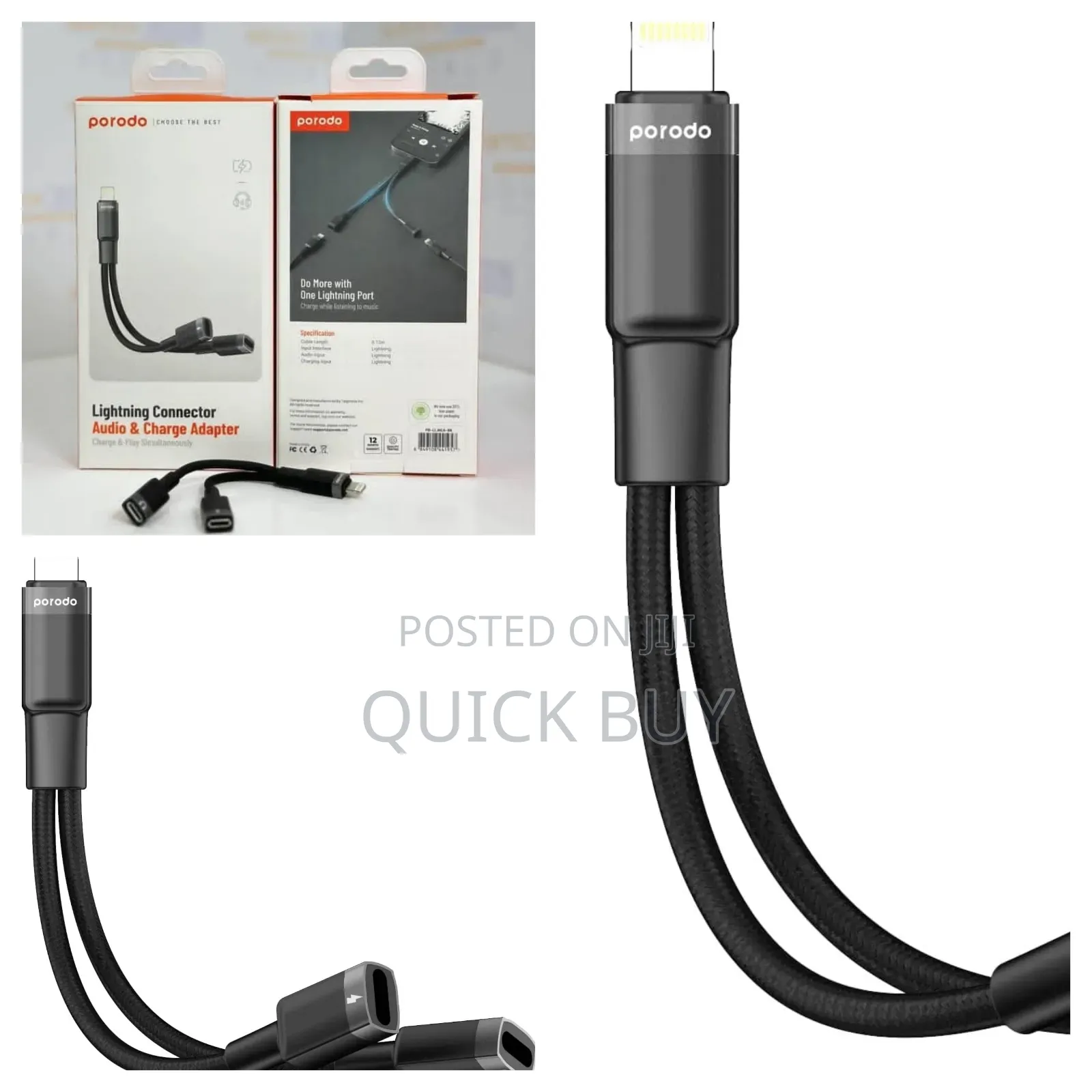 Porodo Lightning Connector Audio Charge Adapter