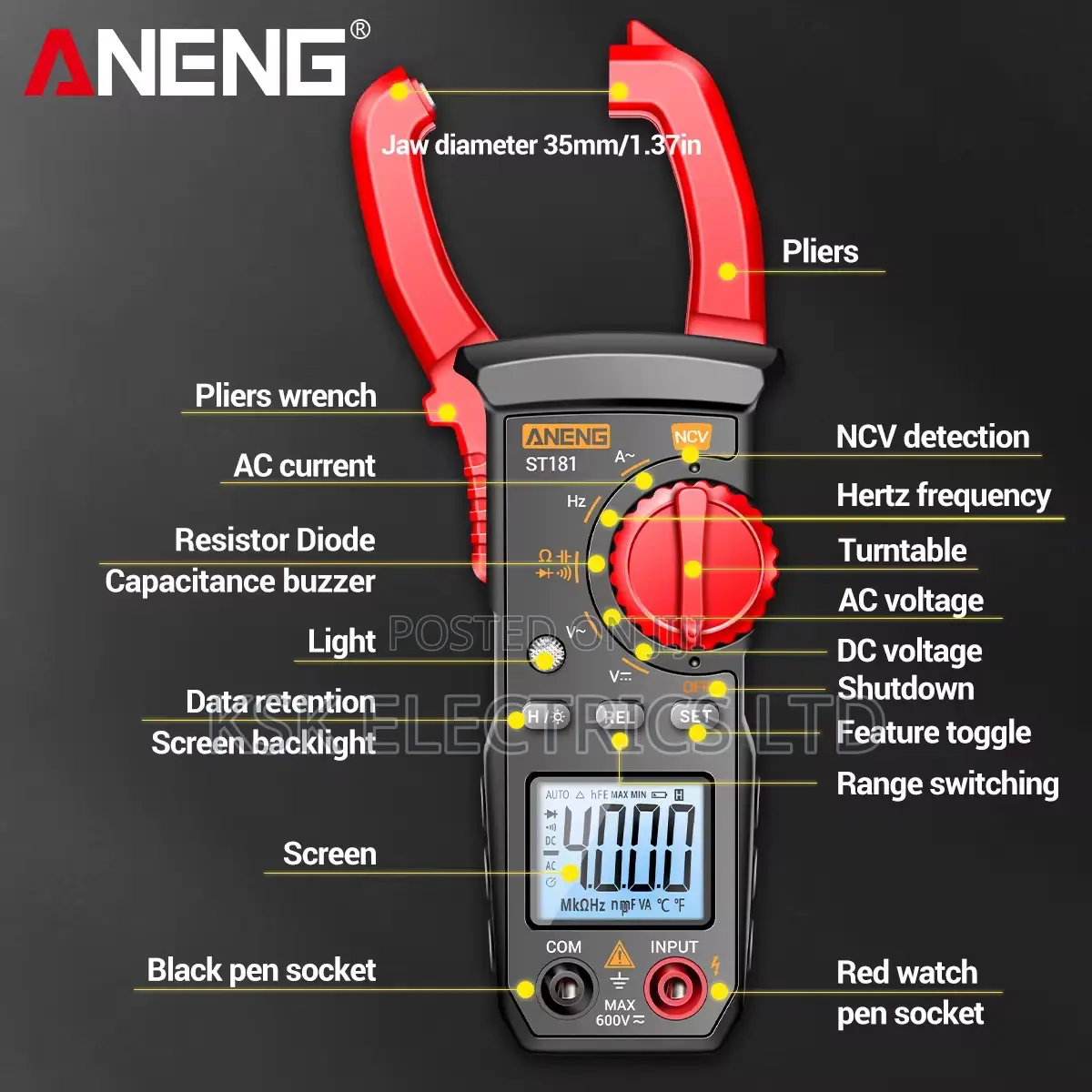 Aneng St182 Digital Clamp Meter Dc/Ac Current 4000 Counts Mul