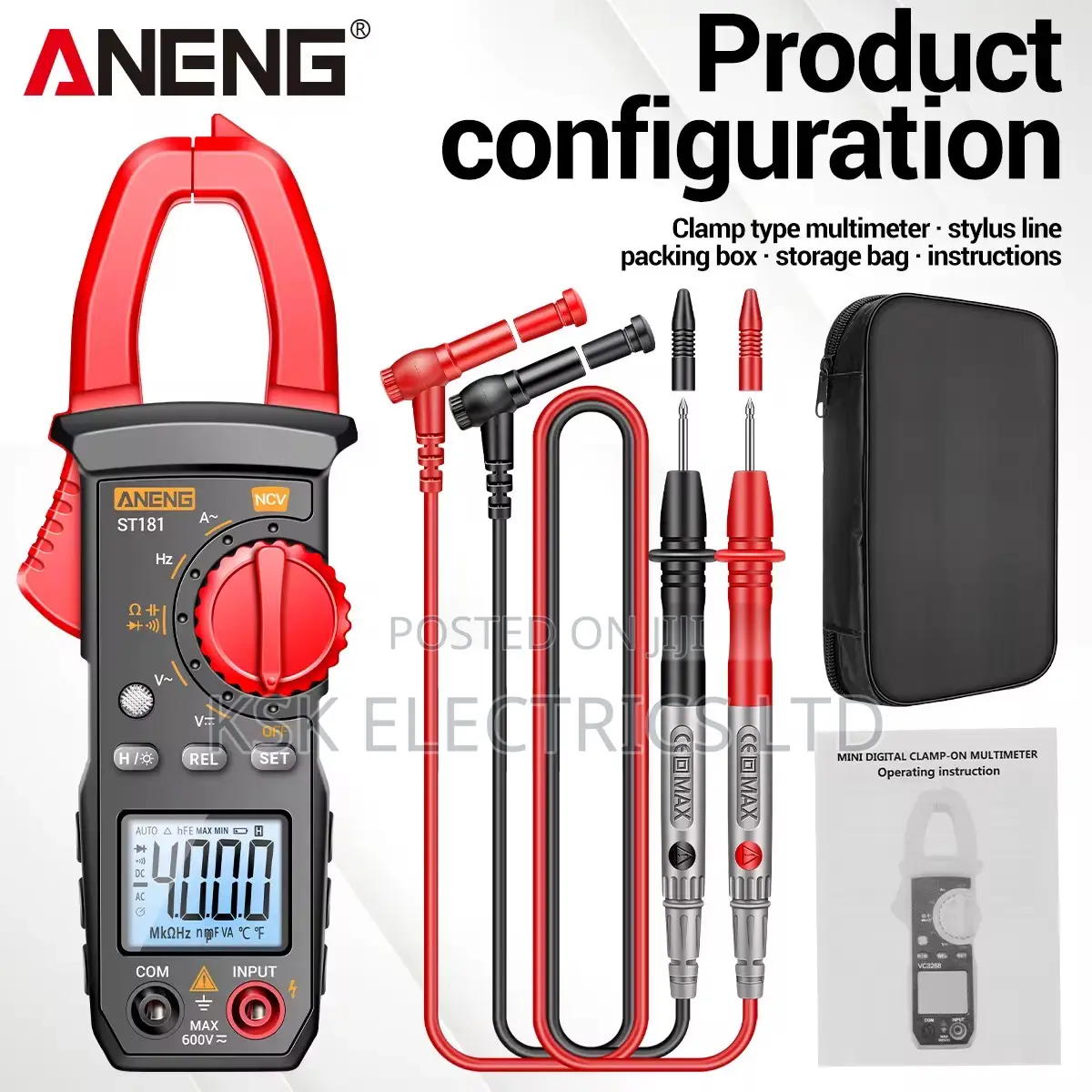 Aneng St182 Digital Clamp Meter Dc/Ac Current 4000 Counts Mul