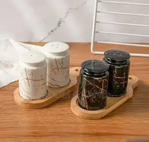 Salt and Pepper Shakers With Bamboo Wood Tray