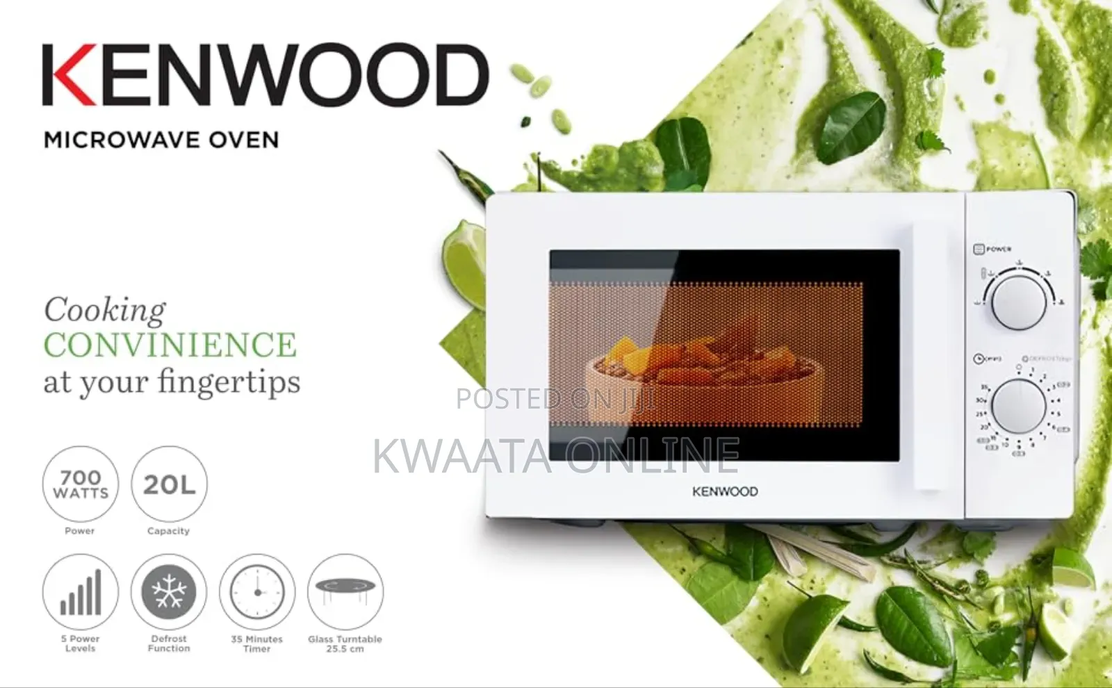 Kenwood 20l Microwave Oven Mwm20, 5 Power Level, Defrost Function,700w