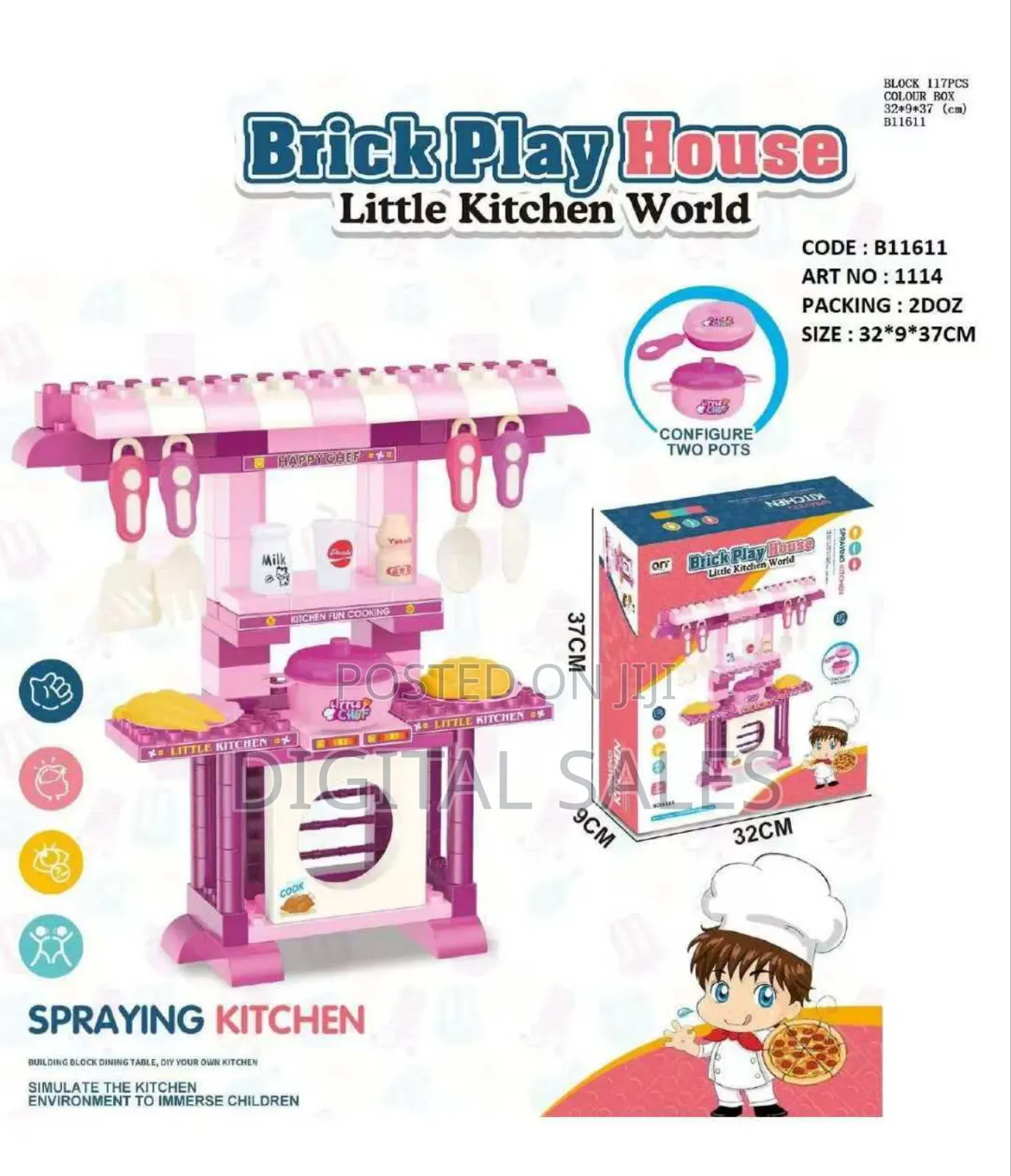 Large Toddler Kitchen Playset With Accessories Toy