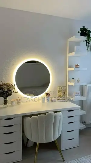 Well Furnished Classic Dressing Mirror With a Seating Chair
