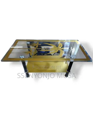 Golden 2-Step Center Table - 90x60x45cm, Glass and Aluminum-