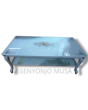 White 2-Step Center Table -90x60x30cm, Glass and Wood Design