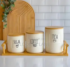Kitchen Canister Set With Bamboo Lids, 3-Piece