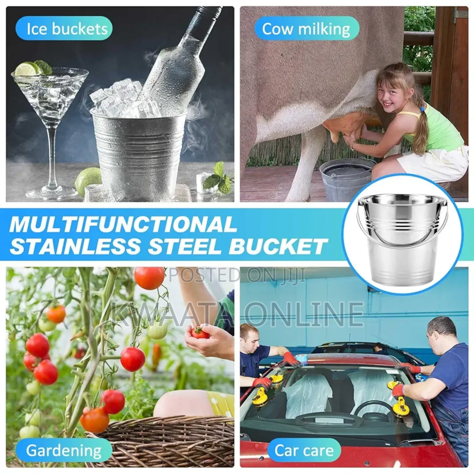 6 Piece -Stainless Ice Bucket With Lid Steel Milk Can Storage Bucket