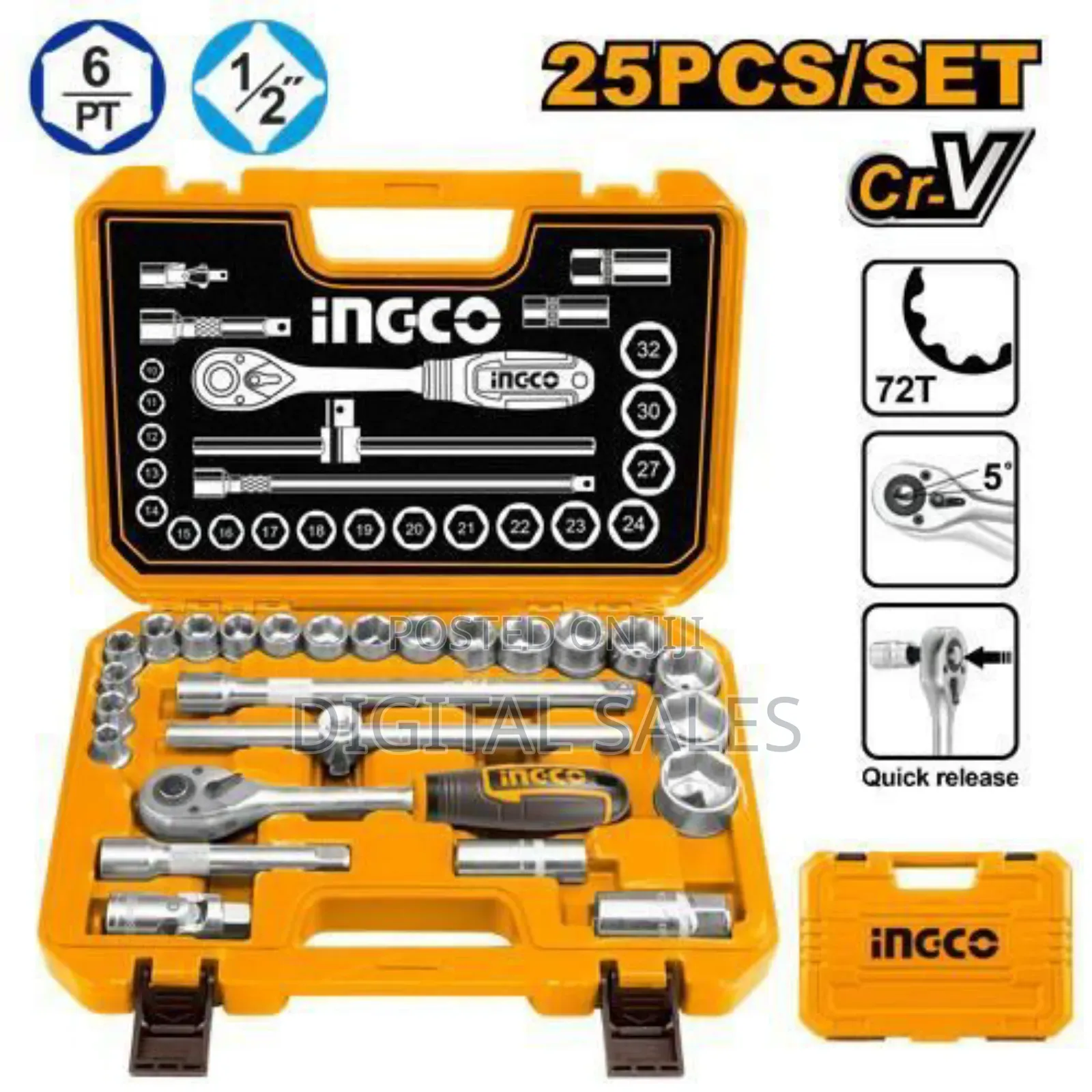 Hkts12251 - 25 PCS 1/2" Socket Set - Orange
