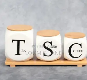 Modern Ceramic Jar Set With a Bamboo Stand
