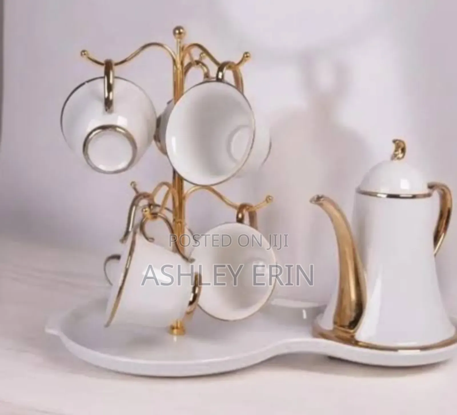 9 Pieces Tea Set With Acup Stand in White