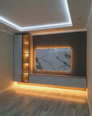 Custom Modern Tv Wall Panel – Marble Led Lighting