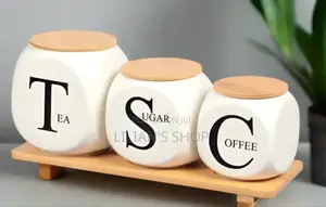 Modern Ceramic Jar Set With a Bamboo Stand