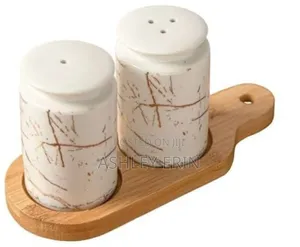 Salt and Pepper Shakers With Bamboo Wood Tray