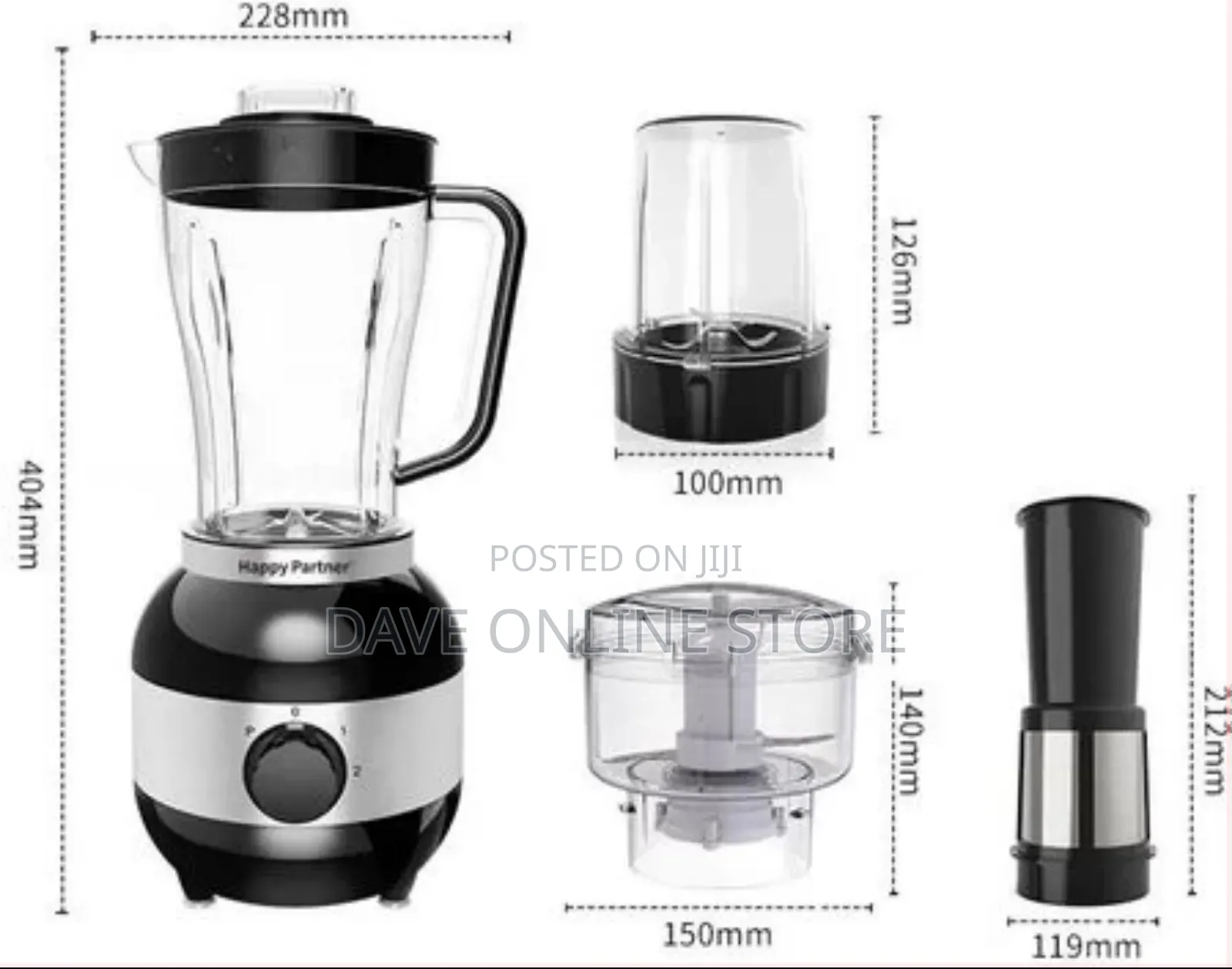 Hoffmans 4 in 1 Blender With Grinder Juicer Mill Food Processor-Black