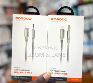 Porodo Aux to Lightning Head Led Light Cable, 1.2m Length, Braided