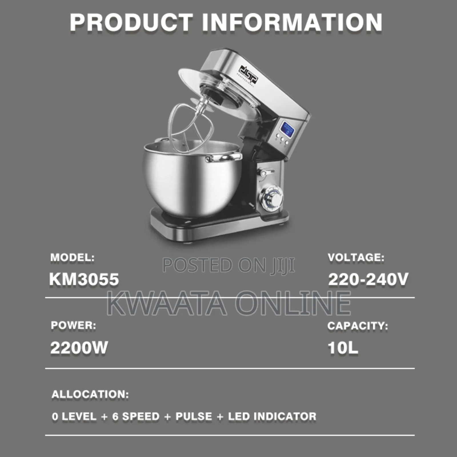 3in1 Dsp Heavy Duty Km3055 Stand Mixer Baking Bread Dough Mixer -10l
