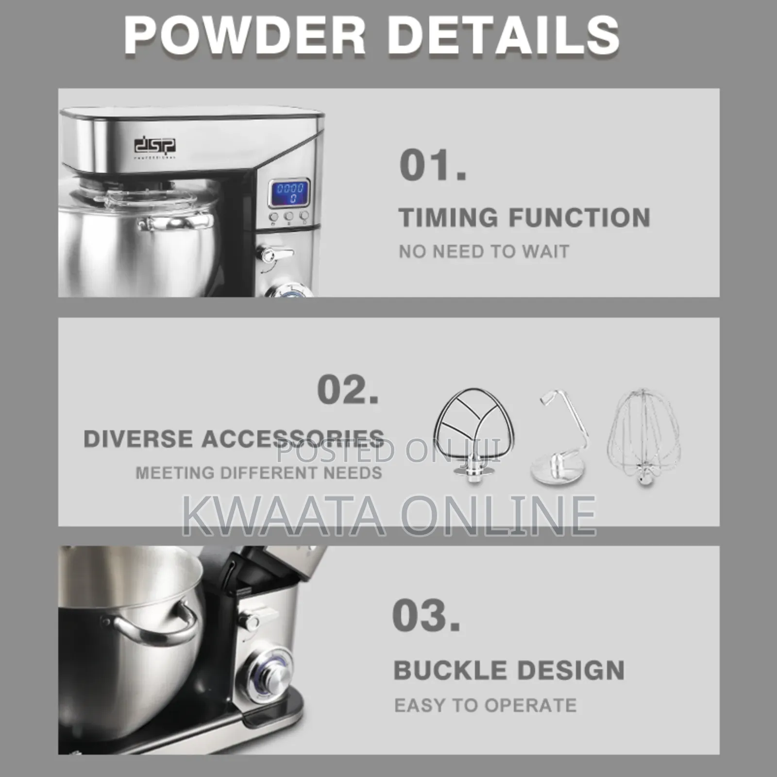 3in1 Dsp Heavy Duty Km3055 Stand Mixer Baking Bread Dough Mixer -10l