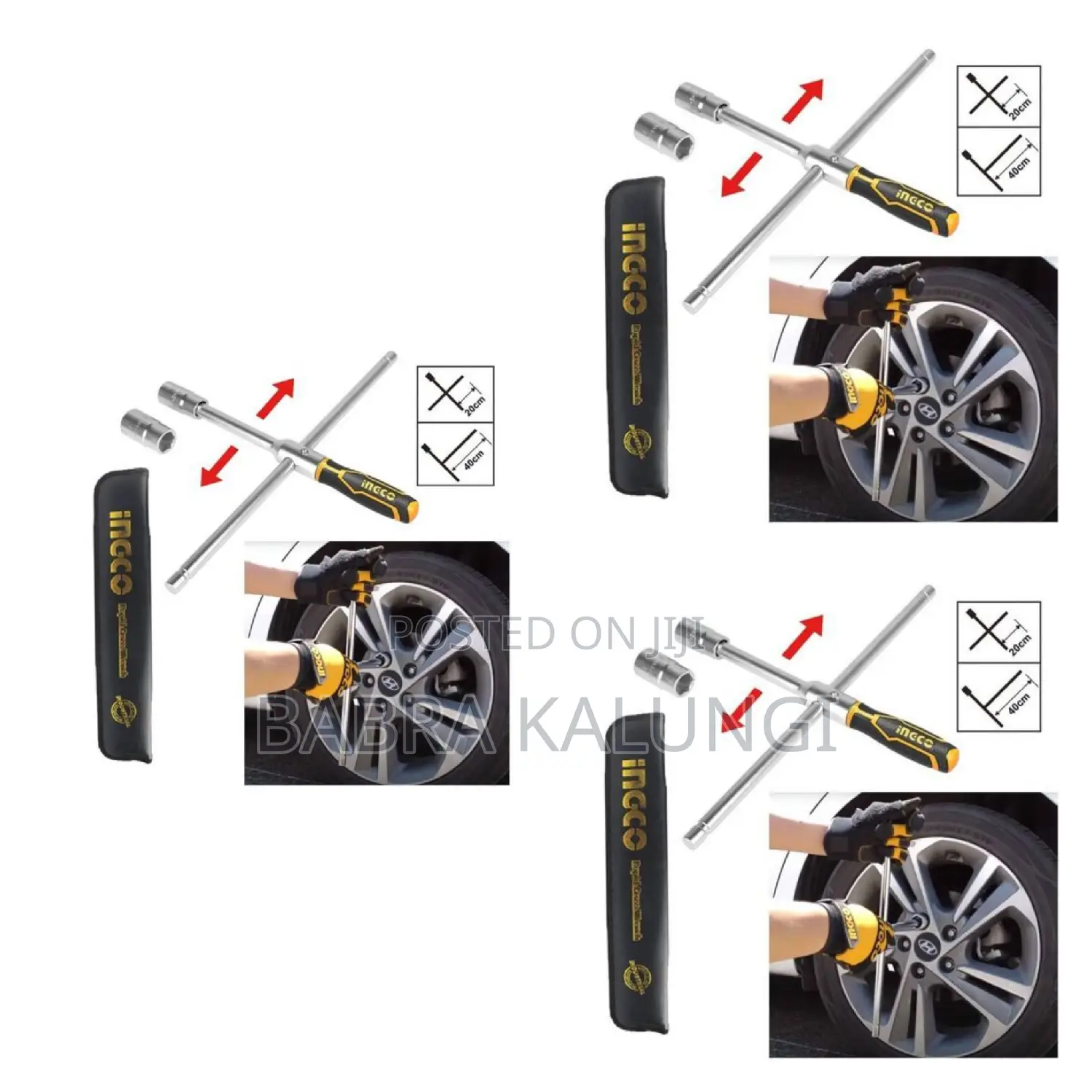 Ingco Hrcw40231 Rapid Cross Wrench-16", 4piece 1/2" Socket Set