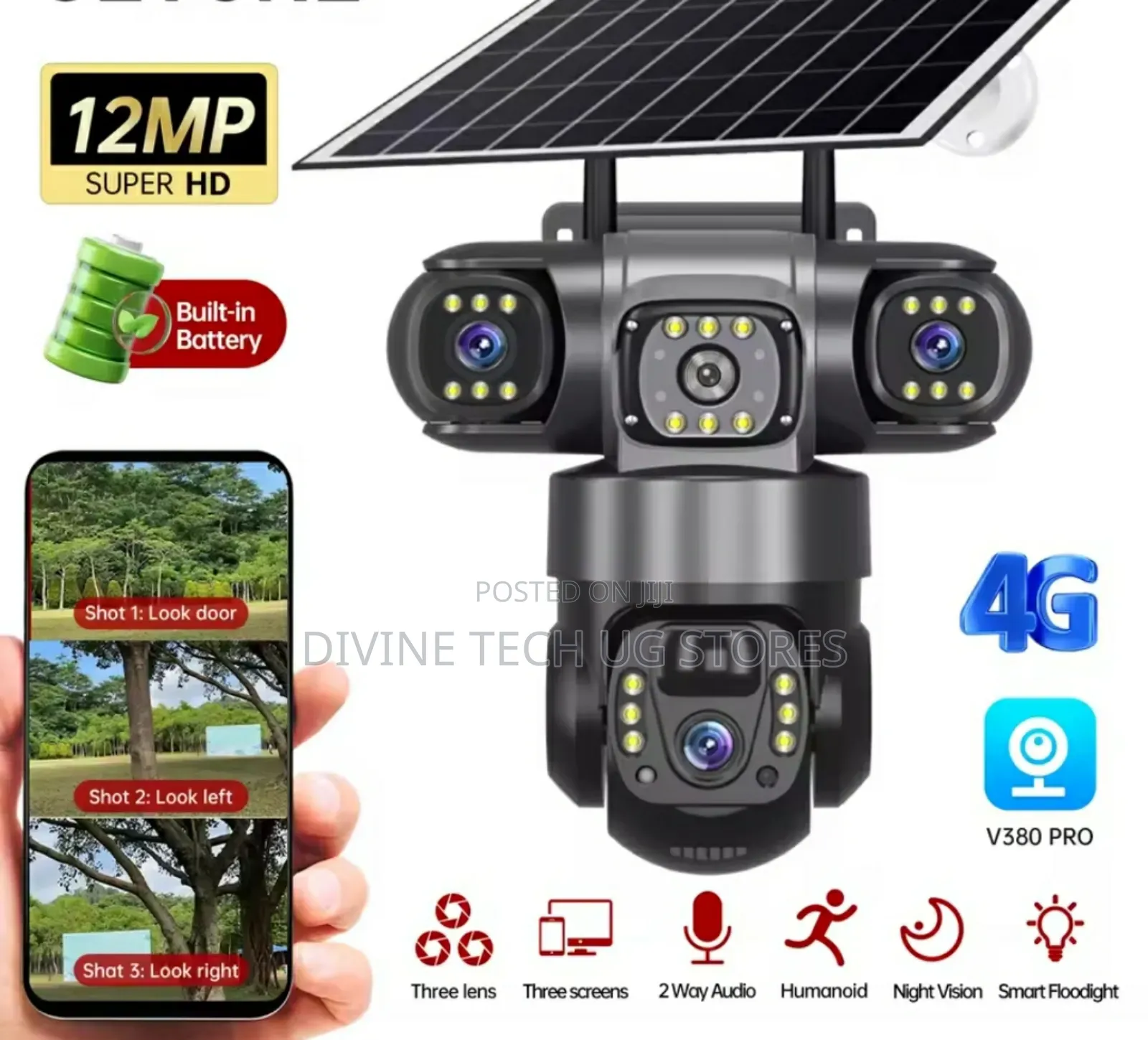 8k 3lens Solar Smart Net 10x-zoom Surveil Camera