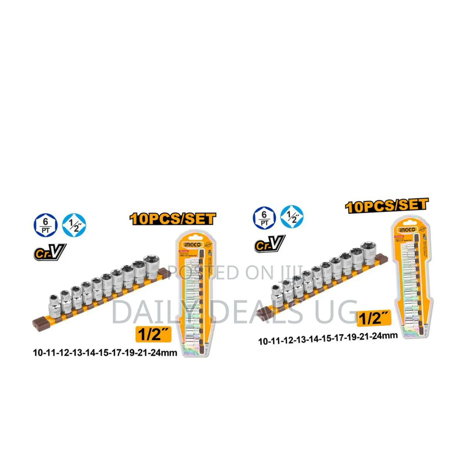 Ingco Hkts12103 -10pcs 1/2" Socket Set -Orange