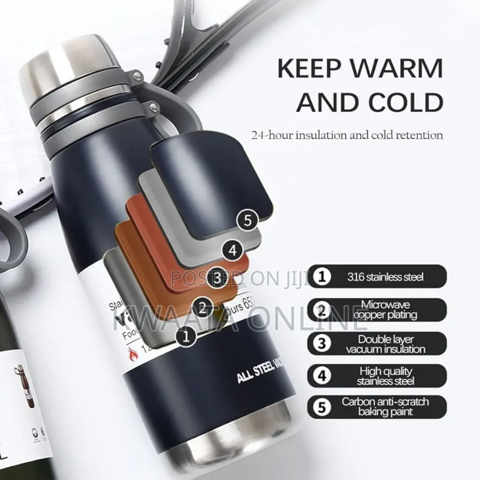 650ml Double Vacuum Stainless Steel Insulated Water Bottle With Handle