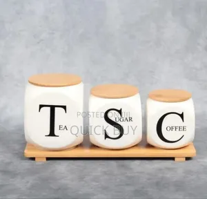 Modern Ceramic Jar Set With a Bamboo Stand