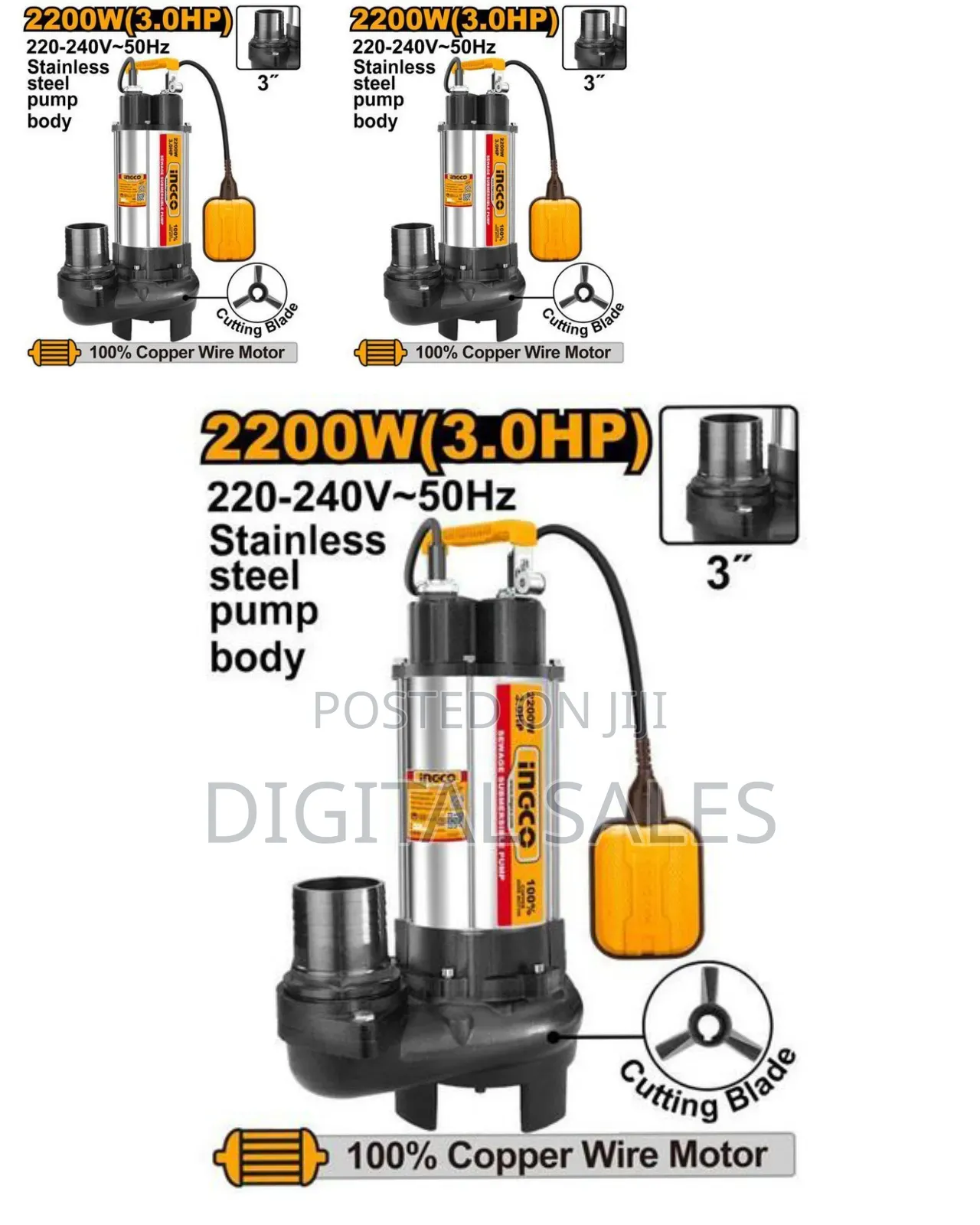 Ingco Spdb22008 - Sewage Submersible Pump - Orange