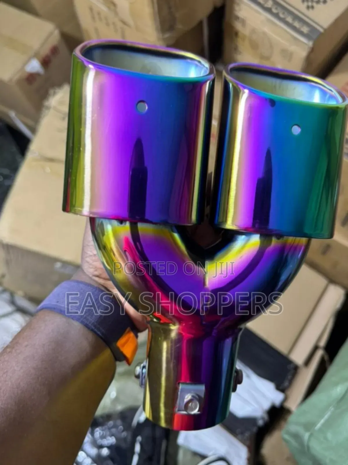Universal Dual Exhaust Tip With a Rainbow/Titanium Burnt Finish